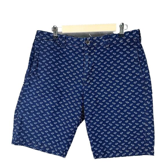 J. Crew Shorts Mens 34" Blue All Over Print Golf Chino 10.5" Casual Basic YKK zi - Picture 1 of 14
